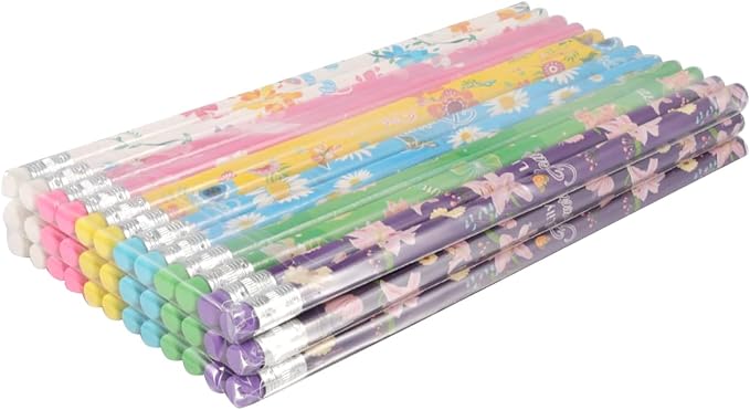 96pcs Pencils with Eraser Flowers Wood Pencils Bulk for Halloween Office Supply (Flowers, 96)
