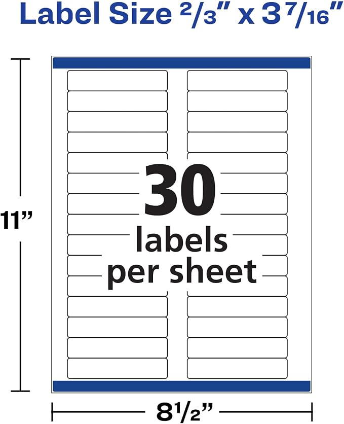 Avery File Folder Labels with TrueBlock Technology, Permanent Adhesive, 2/3" x 3-7/16", Laser/Inkjet, 150 Labels (08593)