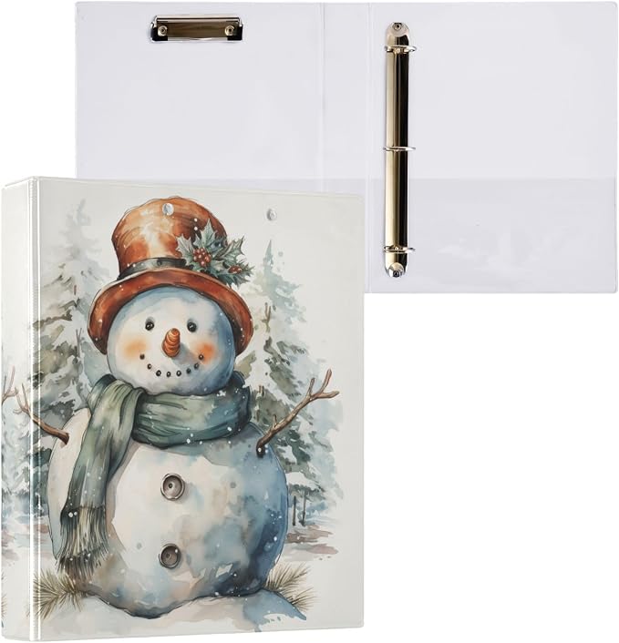 3 Ring Binder Snowman Retro Snowflakes 1.5 inch Binders Three Ring Binders with Clipboard Fit 8.5'' x 11'' Paper 3 Interior PVC Clear Pockets for Office Supplies
