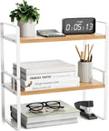 YGYQZ Desk Shelf Organizer, 2-Tier Desktop Bookshelf, White & Wood | Detachable Design, 2-Tier Storage, Multi-Use Desktop Shelf, Compact Organization, Ideal for Office, Dorm & Home