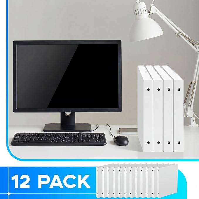 Henoyso 12 Pcs Plastic Flexible 1 Inch Mini 3 Ring Binders Fits 5.5" x 8.5" Paper, Holds(Capacity 200 Sheets), Three Round Rings Small White A5 Binders Bulk for School, Office Use, Photo Album