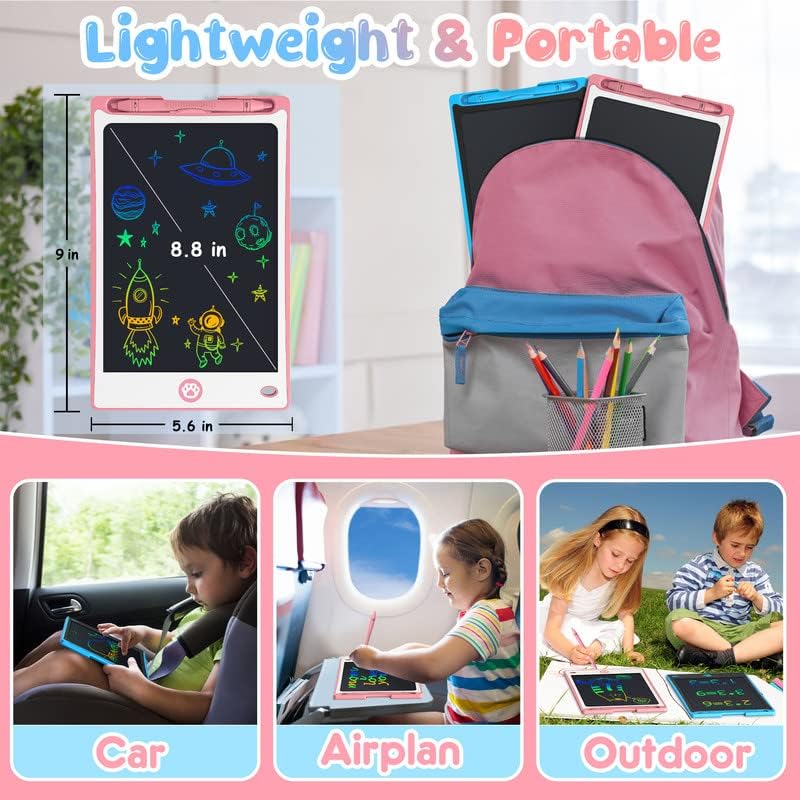 Hockvill LCD Writing Tablet for Kids 8.8 Inch, Toys for Girls Boys Drawing Pad for 3 4 5 6 7 Year Old Kid, Toddler Magnetic Doodle Board Travel Essential Christmas Birthday for Children BluePink