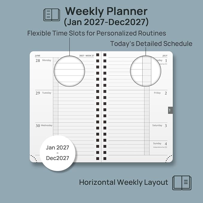 POPRUN 2027 Pocket Calendar, 4" x 6.25" Small Weekly Planner, Mini Agenda
