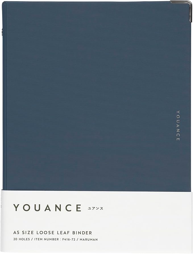 Maruman YOUANCE 20-Ring Binder, Holds 70 Sheets, A5 5.83"x8.27", Navy | Durable Vinyl Cover, Storage Pocket, Includes 10 3mm Graph Paper Sheets & Clear Sheet Protector, Made in Japan