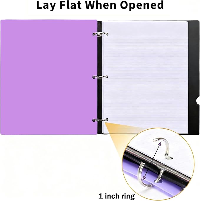 360 Degree Pivotable Binder, Upgraded 3 Ring Binder 1 inch, Flexible Binders 3 Ring, Foldable Three Ring Binders- Purple