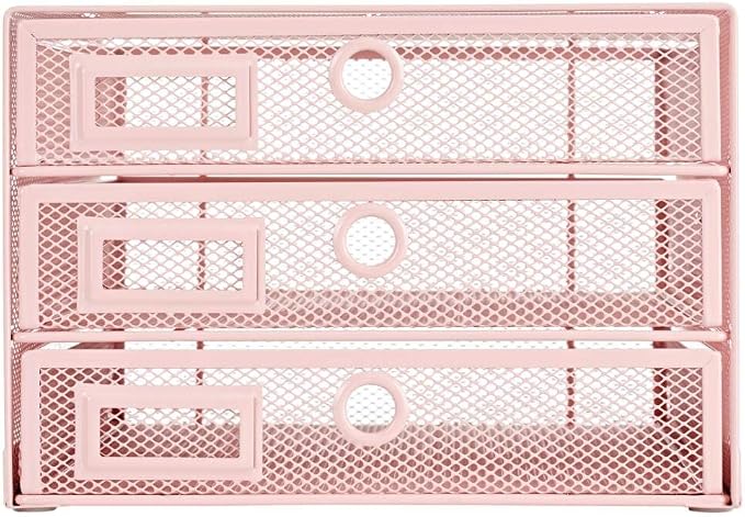 Annova Desk Organizer Wire Mesh 3 Tier Sliding Drawers Paper Sorter/Multifunctional/Premium Solid Construction for Letters, Documents, Mail, Files, Paper, Kids' Art Supplies (Light Pink)