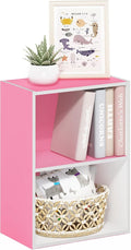Furinno LUDER 2-Tier Book Shelf, Open Shelves Bookshelf, Pink/White | 9 x 16 x 21, Closed Back, Modern Bookcase, for Living Room, Bedroom, Home Office