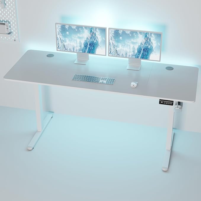 Shintenchi Standing Desk, 63x24 Inch Height Adjustable Electric Sit Stand up Desk, Ergonomic Rising Computer Table, Modern Lift Gaming Desk Workstation for Home Office, White