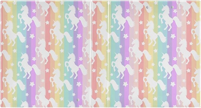 Unicorn Rainbow Colored Star Unicorns Binder 1.5 Inch Binder with Clipboard&Pockets, Hardcover Binders 3 Ring, Heavy Duty Large File Folder for Office School Supplies - Holds 200 Sheets-2 Pack