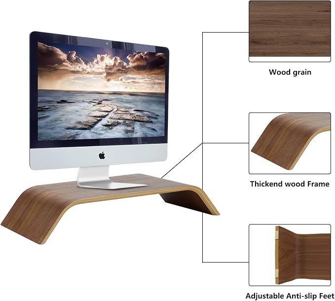 Wooden Computer Monitor Stand Save Space Desktop Riser for Computers LCD Monitors Laptop PC iMac Notebook Apple MacBook(Black Walnut)