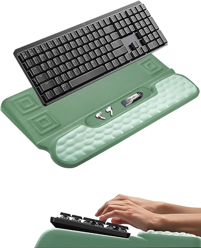 Wrist Rest for Computer Keyboard, 2 in 1 Keyboard Wrist Support Pad, Memory Foam Keyboard Riser Holder Lift Tray with Wrist Pad for Easy Typing for Office Desk, Home, School (Round Green)