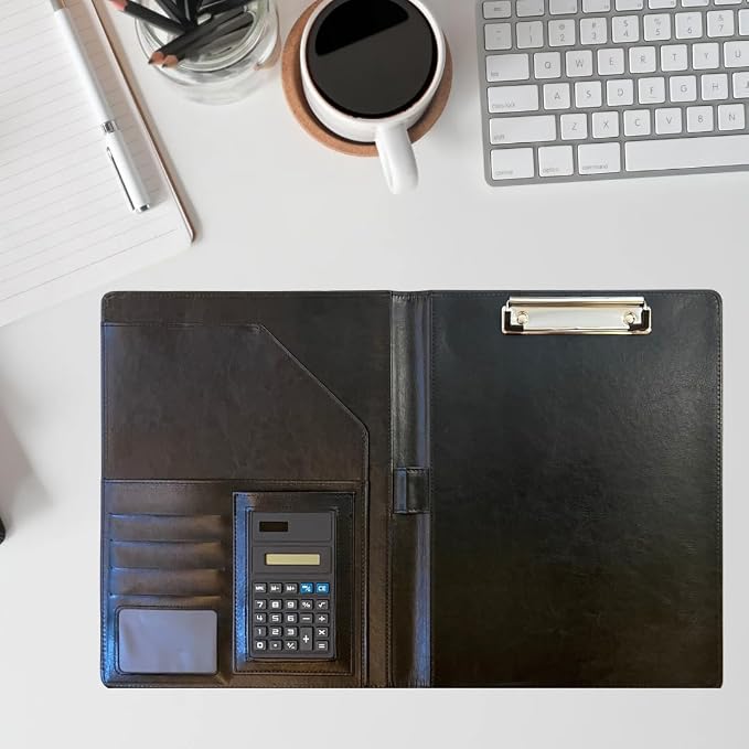 Leather Portfolio Binder for Business use, Document Organizer with Smart Storage, Calculator, Writing pad, – padfolio All in one, Professional Binder Portfolio for Women and Men