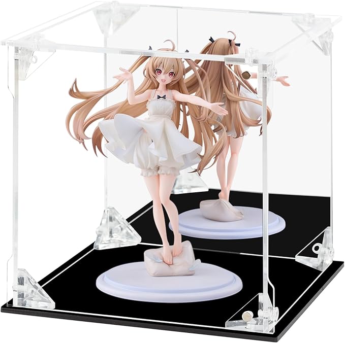 Acrylic Display Case Clear Action Figure Display Case with Mirrored Back, Dustproof Protection Display Box Alternative Glass Case for Collectibles Figures Models Doll Toys (6x6x6 inch; 15x15x15cm)