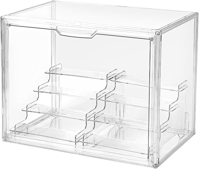 4 Tier Display Case for Collectibles,Clear Display Box with 2pack 4 Tier Display Risers ,Storage Container with Magnetic Door