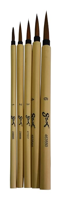 School Specialty 443474 Watercolor Paint Brush Set, Bamboo Handle, Fine Brown Hair, Assorted Sizes (Pack of 5)