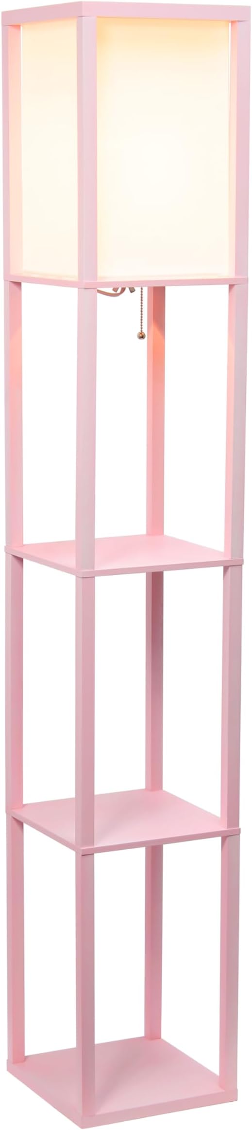 Simple Designs LF1014-LPK Etagere Organizer Storage Shelf Linen Shade Floor Lamp, Light Pink