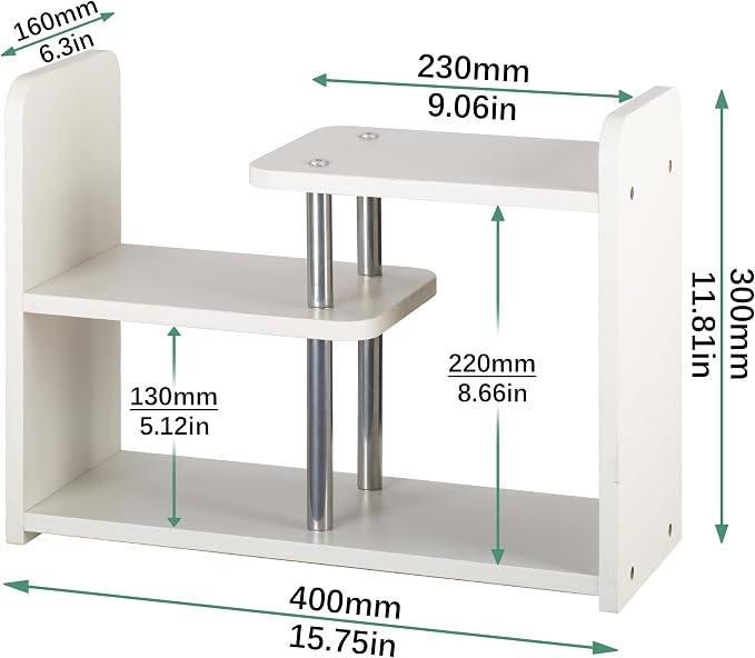 Desktop Organizer,Office Storage Rack,Wood Small Bookshelf,White | Display Shelf,Office Shelf,Desk Organizer Small Tabletop Hutch for Office,Dorm,Living Room,Counter Top