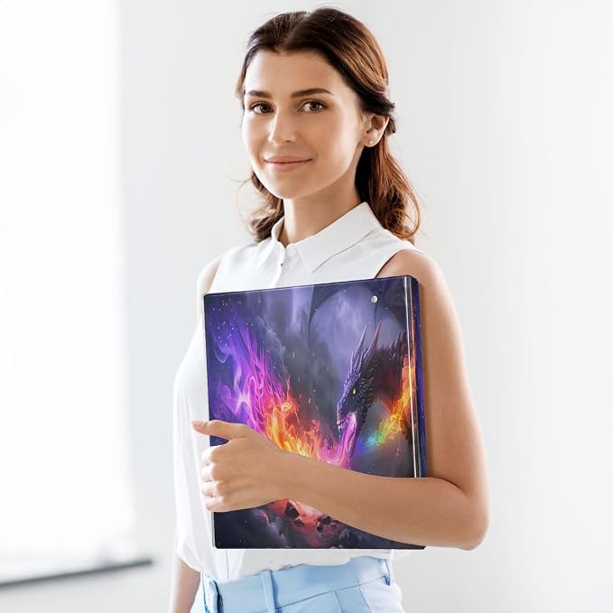 Custom 3 Ring Binder Dragon Spitting Fire 1.5" Round Ring Binders Personalized Name View Binder with 200 Sheet for Women Men Office Kids School Supplies, 1 Pack