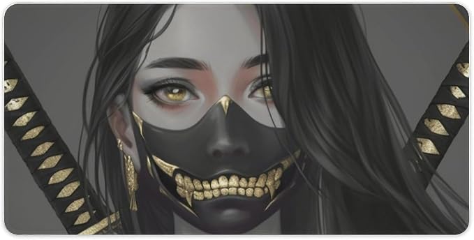 Large Mouse Pad Gaming Aesthetic Anime Girl Japanese Samurai Portrait Big Computer Desk Mat Desk Pad for Keyboard and Mouse Mat Non-Slip Base 30x60cm