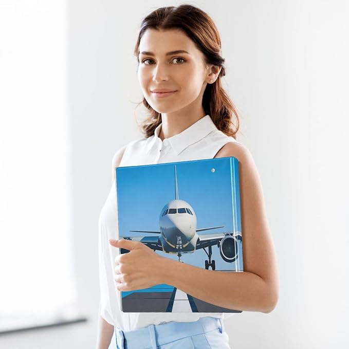 3 Ring Binder White Airplane Aircraft 1.5" Round Ring Binders View Binder with 200 Sheet for Kids School Supplies Women Men Office, 1 Pack