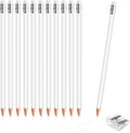 12 PCS White Colored Pencils with Eraser Pre Sharpened Pencil 2 HB - Ideal for Checking, Grading, Tests & Office/School Supplies (White)