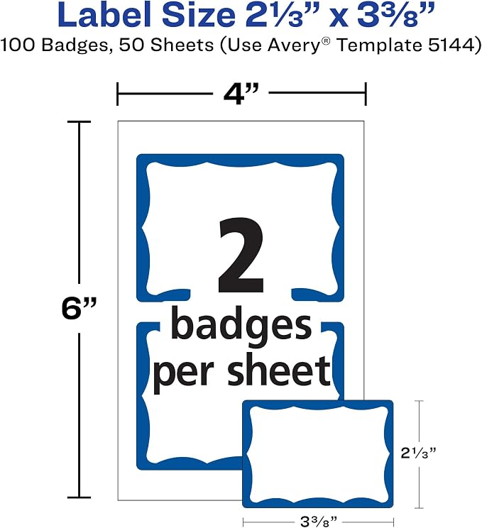 Avery Name Tags, White with Blue Border, Packs of 100 per Pack, 18 Packs, 1,800 Removable Name Badges Total (05144)