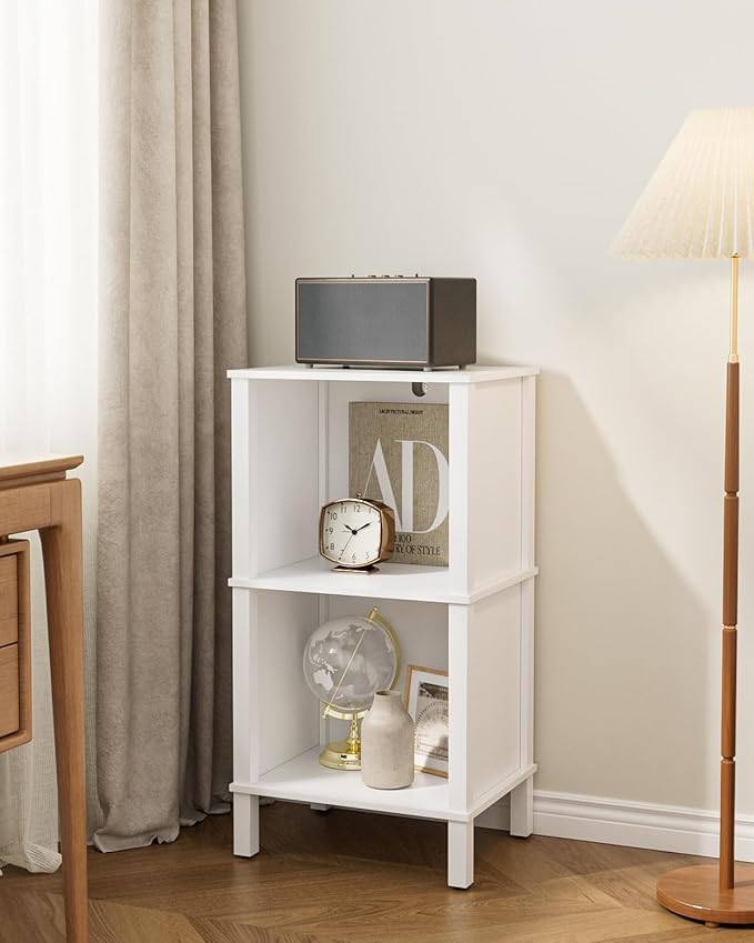 Bookshelf, Modern 2-Tier Bookcase, Open Storage Book Shelf, 11 × 14.2 × 27.4 Inches, Small Narrow Bookshelves for Living Room, Home Office, Bedroom, White