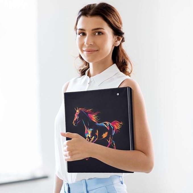 JIPONI 3 Ring Binder Silhouette of A Running Horse 1 Inch Round Binders for Men Women Students, Cute File Organizer for Office School, 2pcs