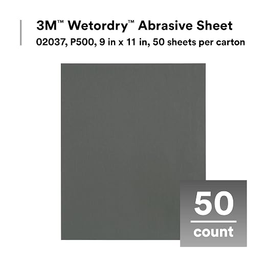 3M Wetordry Abrasive Sheet, 02034, 1000+ Grade, 9 in x 11 in | 50 Sheets, Fast Cutting, Auto Body Sanding, Paint Finishing