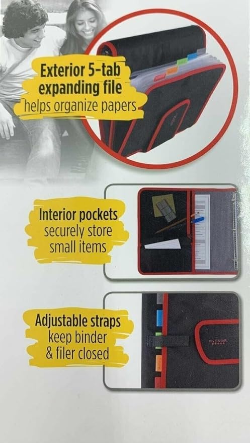 Mead Five Star Binder - Zipper 2 Inch 3-Ring Binder, Expansion Panel and Expanding File, 580 Sheet Capacity Assorted Colors