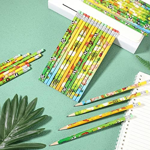 Fainne 72 Pieces Assorted Pencils for students with Eraser, Farm Animal Cute Sheep Pig Novelty Fun Wooden Pencils for Students Reward Prize Classroom Party Favors