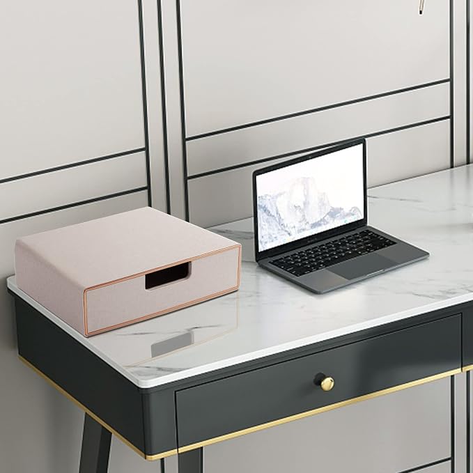 Stackable Drawer Organizer PU Leather Classic Handmade,Organize Home Office Desk Accessories and Sort Letter-Size Paper/a4 Document,Desk Caddy with Drawers Storage Box,13.1x10x3.7inches,Beige