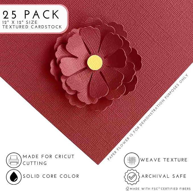 FIRECRACKER—12x12 Textured Cardstock | 80lb Textured Red Scrapbook Paper | Premium Cardstock for Cricut Cutting | 25 Sheets