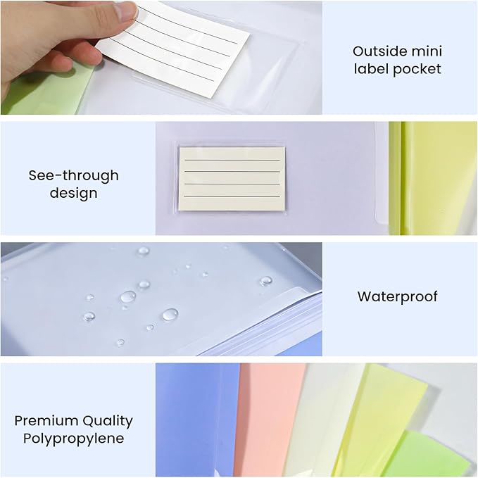 11-Hole Binder Pockets, Fits Letter/A4 Size for 2/3/4 Ring Binder, 5 Pack | Plastic Expanding File Folders with Label & Hook-Loop Closure, 200-Sheet Capacity, Suitable for Home, Office, School
