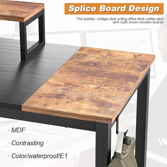 PayLessHere Computer Desk with Monitor Riser Writing Large Table Home Office Hook Modern Student Study Desk with Stable Structure, Nature