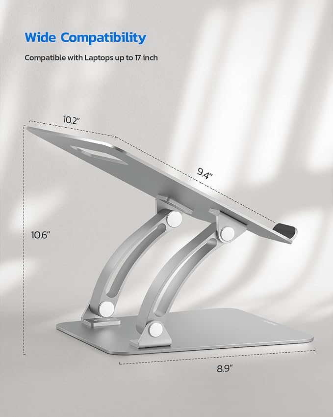 Nulaxy Ergonomic Adjustable Laptop Stand for Desk, Dual Foldable Computer Riser with Advanced Heat-Vent, Heavy-Duty Portable Notebook Holder for Posture Correction, Compatible with Mac 10-17" Laptops