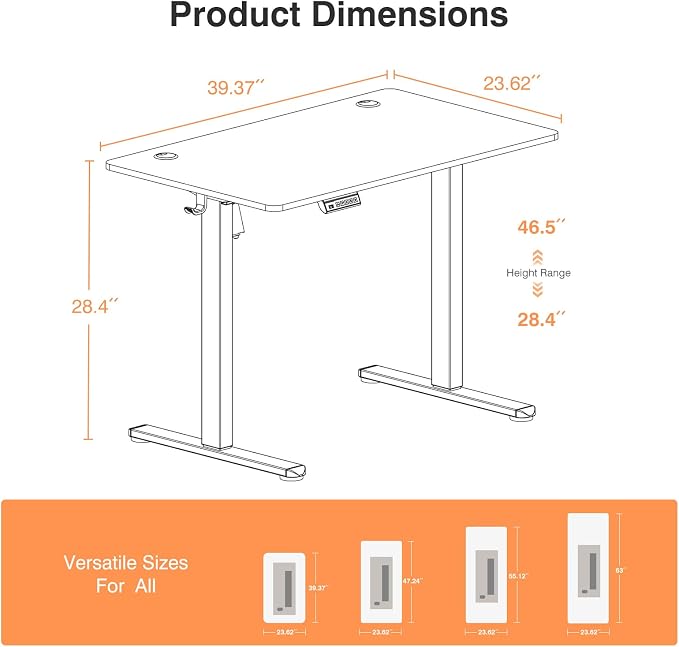 Sweetcrispy Electric Standing Desk, Computer Desk, 40x24 Inch | Adjustable Height, Splice Wood Board, 3 Memory Preset, Sit Stand Work Table for Home Office, White