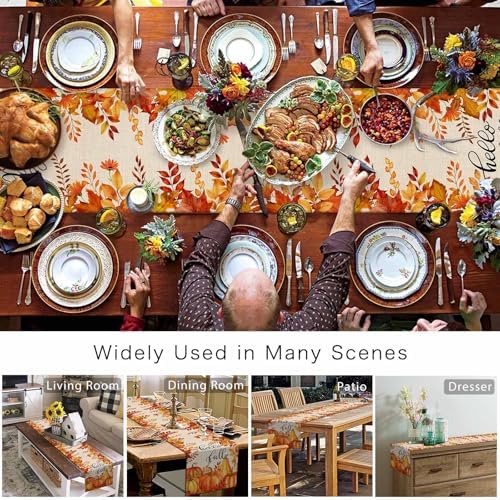 Fall Pumpkin Table Runner Dresser Scarf 13 x 70 Inch Harvest Orange Maple Leaves Table Runners Non-Slip Heat Resistant Kitchen Dining Table Decor for Autumn Thanksgiving Holidays Indoor Outdoor
