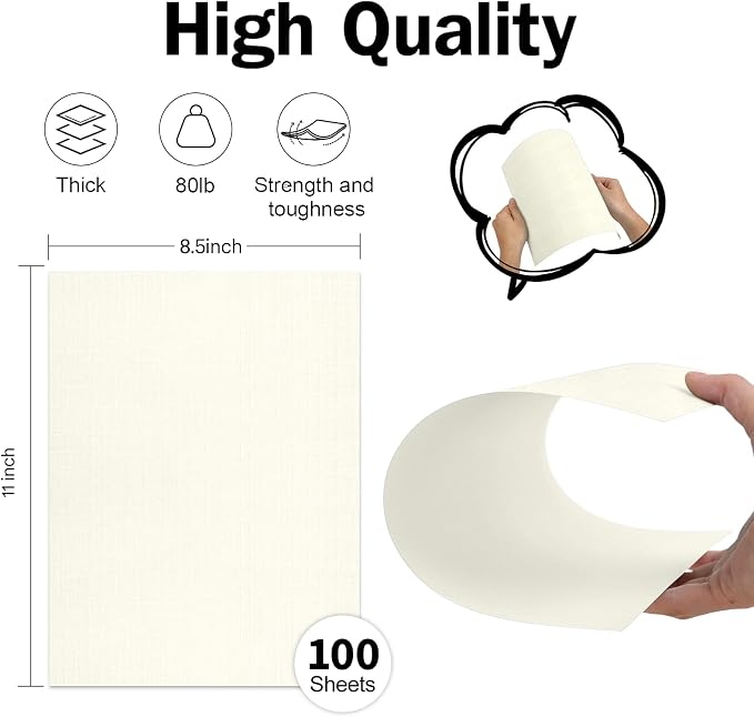 8.5x11 Ivory Textured Cardstock 80lb Linen Paper 100 Sheets | Goefun Light Cream Cardstock Wedding Invitation Cards Linen Paper for Printing, Invitations, Arts & Crafts and Resumes