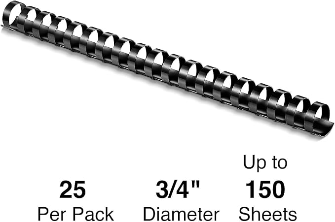 Staples 3/4 Inch Plastic Binding Spine Comb, Black, 150 Sheet Capacity, 25 Pack