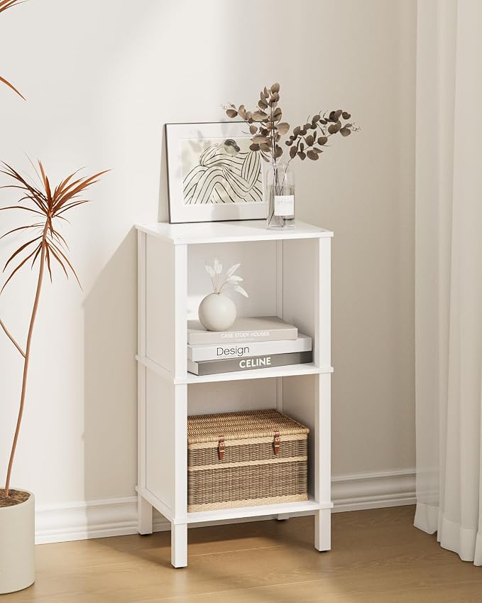 Bookshelf, Modern 2-Tier Bookcase, Open Storage Book Shelf, 11 × 14.2 × 27.4 Inches, Small Narrow Bookshelves for Living Room, Home Office, Bedroom, White