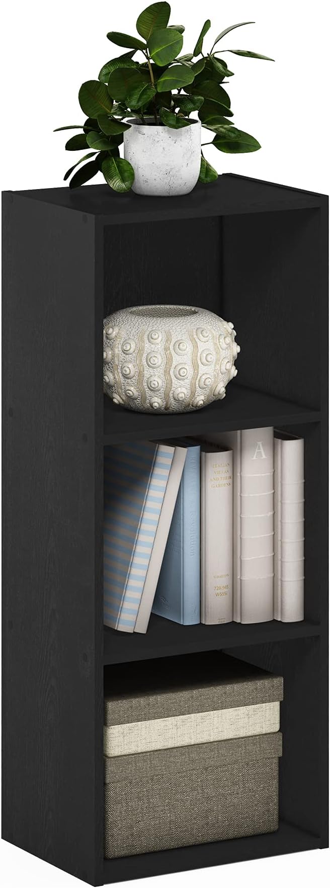 Furinno LUDER Book Shelf, 3-Cube Bookshelf, Bookcase with Open Shelves, 9.3 x 12 x 31.5, Easy Assembly, for Living Room, Bedroom, Home Office, Blackwood