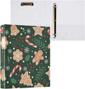 3 Ring Binder Christmas Gingerbread Snowflakes 1.5 inch Binders Three Ring Binders with Clipboard Fit 8.5'' x 11'' Paper 3 Interior PVC Clear Pockets for Office Supplies
