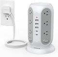 TESSAN Tower Power Strip Surge Protector, Flat Extension Cord 6 Ft, Grey | Individual Switches with 12 Outlets, 5 USB Ports(2 USB C), Flat Plug, Charging Station for Multiple Devices, Office, Dorm