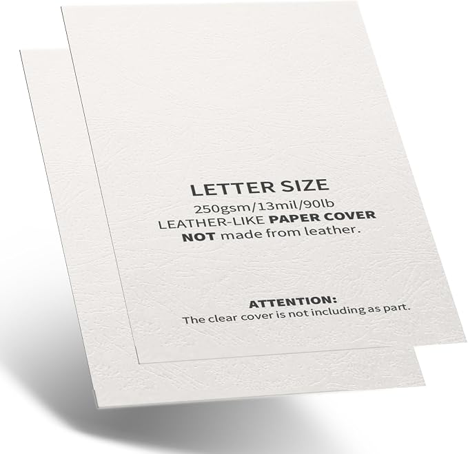 Binditek 13 Mil Paper Binding Covers, 8.5 x11 Inches, White, 100 Pack | Grain-Texture, 8.5" x 11" Letter Size, 250 GSM, 90 lb, Square Corners, Unpunched, for Business, School Projects