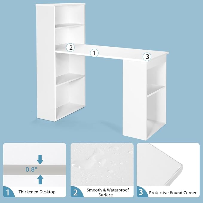 AUGESTER Computer Desk with Bookcase, Desk Bookshelf Cabinet 3 in 1 Functional Table, Compact Computer Workstation with Storage Shelf and CPU Holder, Suitable for Home & Office (White)