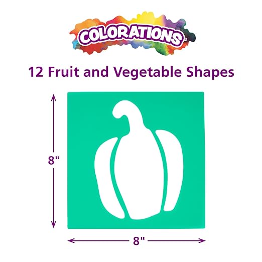 Colorations Fruit & Vegetable Shapes Stencils for Kids, 8" Sq., Set of 12 | Ages 3+, PreK+, Jumbo, Sturdy, Washable, Paint, Draw, Spray, Classroom, Arts & Crafts,, Educational