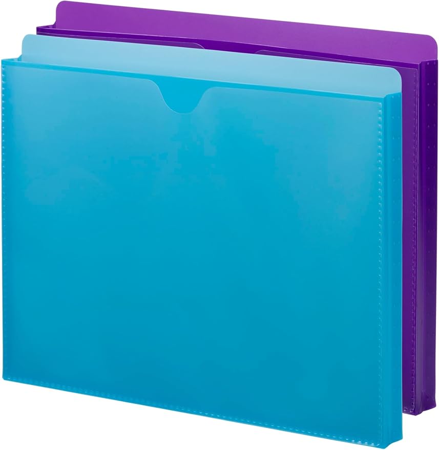 Smead Poly File Jacket with Clear Sleeve, Straight-Cut Tab, 1" Expansion, Letter Size, Assorted Colors, 2 per Pack (89611)