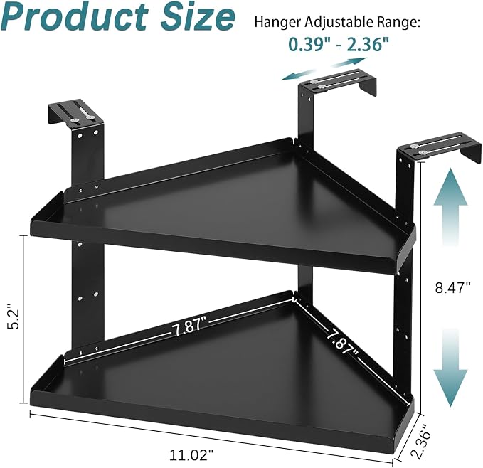 Office Cubicle Shelf, Double Layer Cubicle Storage with Adjustable Hooks | Shelf Organizer Accessories, Height Adjustable 11in Large Hanging Corner Shelf for Plant, Book, Photo Frames, Tissue, Black