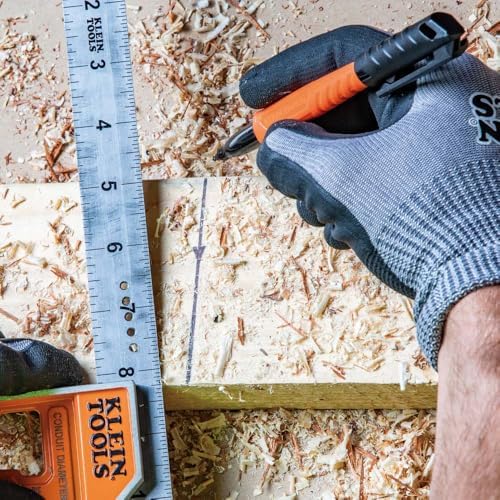 KLEIN TOOLS 861914 Skribes Fine Tip Permanent Markers, Assorted Colors, Hard Hat Clip, Multi-Surface Jobsite Marker for Wet, Dry and Oily Surfaces, 4-Pack